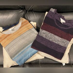 CJ Banks Striped Tunic Tops in Blue/Gold and Purple/Black